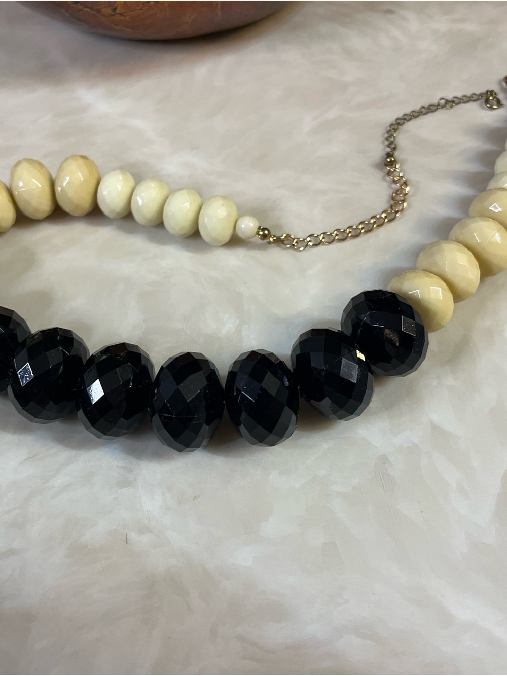 Cream and Black Faceted Bead Necklace - Picture 2 of 6